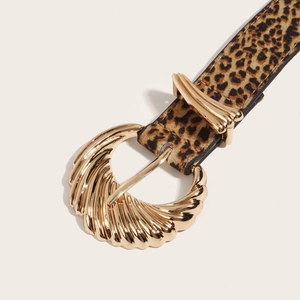 Chic leopard print thin waist belt with polished gold metal buckle for women