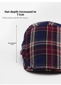Détail de la casquette à carreaux avec une profondeur de 11 cm pour un maintien parfait