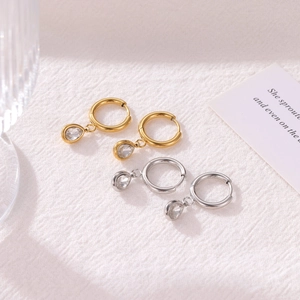 Teardrop Zircon Huggie Hoop Earrings Stainless Steel Vacuum Plated Elegant Aesthetic Jewelry For Women
