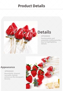 Detailed view of lifelike red artificial strawberry props with realistic textures and leaves