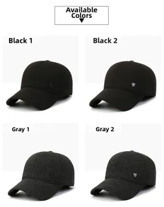Detail view of winter baseball caps with thick twill fabric and premium metal logos