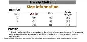 Detailed size chart for flare sweatpants showing measurements for S, M, and L sizes