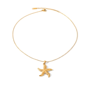 Détail d'un collier en acier inoxydable doré avec un pendentif délicat en forme d'étoile