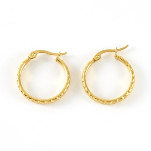 Classic 18K gold plated stainless steel hoop earrings with textured twisted rope design