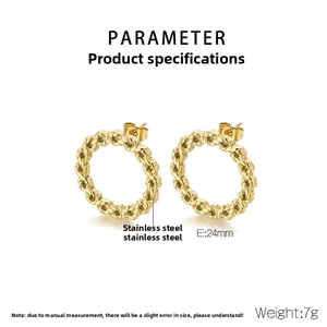 Detailed 24mm twisted rope design of gold stainless steel hoop earrings in 18K finish