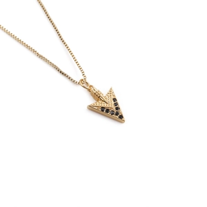 Elegant gold plated arrow pendant necklace with sparkling black zircon stones for unisex style