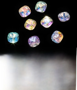 Detailed 8mm square cushion-cut aurora crystal stud earrings with titanium steel screw back