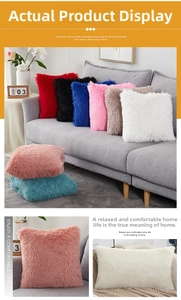 Detail shot showing the fluffy texture of multi-colored plush faux fur pillow covers
