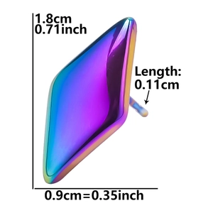 Detailed dimensions of rhombus-shaped rainbow stainless steel earrings with 1.8cm height