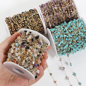Natural Crystal Crushed Stone Chain For DIY Jewelry Making Copper KC Gold Plated Bohemian Irregular Bead Accessories