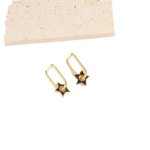Classic minimalist star drop earrings in gold and black metal with elegant geometric design