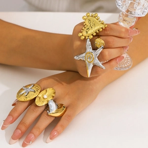 Ocean Starfish Heart Stainless Steel Ring 18K Gold Plated Exaggerated INS Style Waterproof Hypoallergenic Women Jewelry