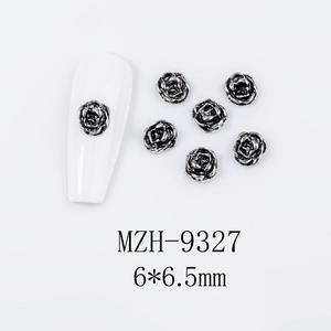 Retro silver metal rose nail art charms with 3D petals and vintage finish details