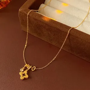 Exquisite 18k gold plated four-leaf clover necklace with sparkling zircon stone pendant