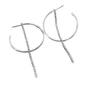 Silver circle tassel earrings with sparkling rhinestones and elegant metallic finish
