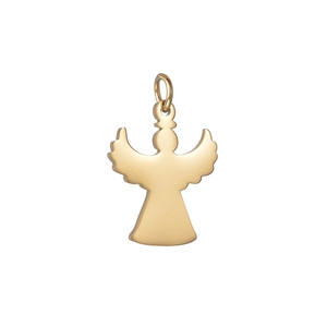 Polished gold angel pendant with detailed mirror finish and top circular ring