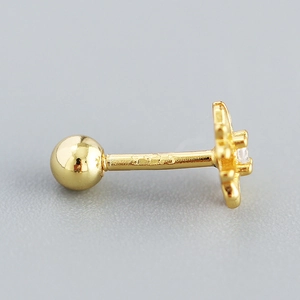 Elegant S925 sterling silver gold-plated cross flower stud earring with zircon stones