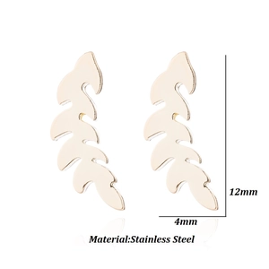 Elegant gold leaf-shaped stainless steel stud earrings with minimalist hollow design