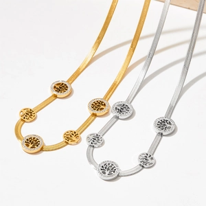 Hohl Lebensbaum Schlangenkette Halskette Edelstahl Strass Runder Anhänger Eleganter Schmuck Für Damen