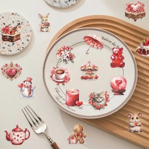 50pcs transparent cartoon stickers set with hearts and rabbits for DIY journals