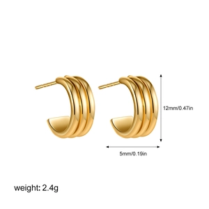 Specifiche dimensionali dettagliate per orecchini a cerchio a triplo strato placcati oro