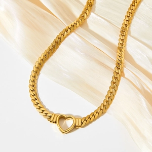 Stainless Steel Heart Pendant Cuban Link Necklace Hollow Love Heart Retro Punk Individual Style Jewelry For Women