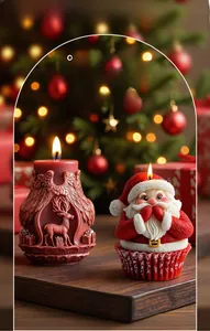 Detail of Santa Claus and reindeer scented candles made from DIY silicone molds