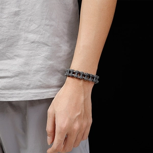 Industrial punk style motorcycle chain bracelet in antique silver for men