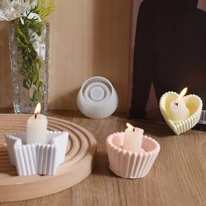 Détails de moules en silicone étoile, cœur et rond avec texture striée pour bougeoirs DIY
