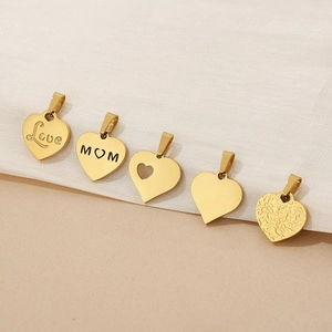 Minimalist 18K gold plated heart pendants with Love and MOM engravings on fabric