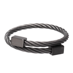 Vintage zwarte roestvrijstalen herenarmband met gedraaide kabel en metalen uiteinden