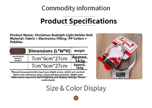 Detail of Christmas gnome plush doll with a light-up sign and traditional festive fabric texture