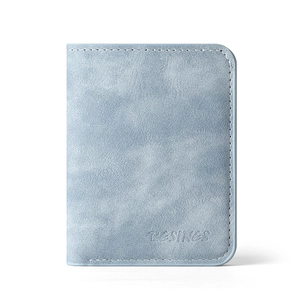 Slim light blue PU leather multi-slot card holder wallet with elegant embossed logo