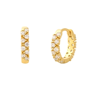 Elegant gold S925 silver huggie earrings with double-row sparkling cubic zirconia stones