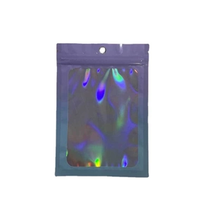Purple resealable gradient plastic bag with laser holographic window and hanging hole