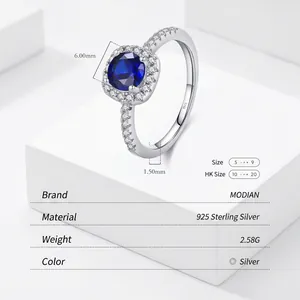 S925 Sterling Silver Ring with square blue sapphire stone and micro-pave side diamonds