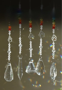 Detailed set of 5 crystal suncatchers with metal paw prints and colorful glass beads