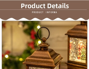 Detail of vintage bronze Christmas lantern with Santa Claus and sparkling snow scene