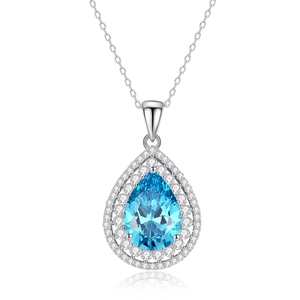Elegant S925 sterling silver necklace with a pear-shaped aquamarine teardrop pendant