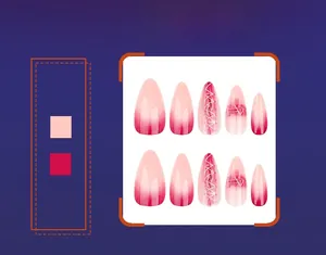 Macro shot of 3D gradient pink Halloween press-on nails with creative stitch pattern