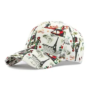 Gorra de béisbol blanca con estampados de la Torre Eiffel de París y moda femenina