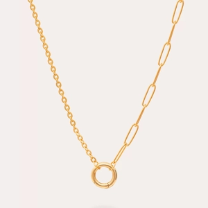 Minimalist 18K gold-plated stainless steel asymmetrical paperclip and O-chain necklace