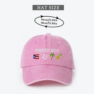 Size chart showing head circumference 56-58cm for the pink Puerto Rico baseball cap