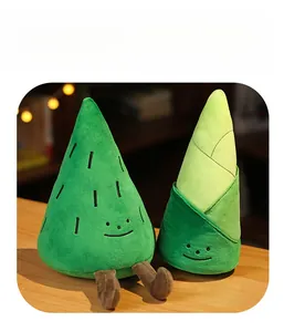 Detailed view of bamboo shoot plush toys with embroidered faces and soft velvet fabric