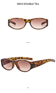 Front and side view of retro oval tortoiseshell sunglasses with brown gradient lenses