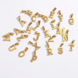 Pendentif Lettre Plaqué Or 18K Acier Inoxydable 316L Breloques Alphabet Avec Zircon Pour DIY Collier Bracelet Création De Bijoux