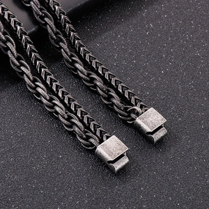 Vintage punk rock style stainless steel braided chain bracelet for men in silver finish
