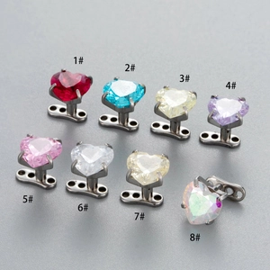 Heart Shape Cubic Zirconia Dermal Anchor Piercing Body Jewelry Stainless Steel Internal Threaded Micro Piercing Stud