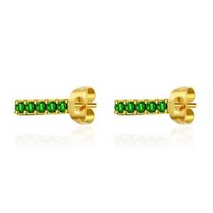 Boucles d'oreilles barre plaquées or avec cinq zircons verts ronds éclatants