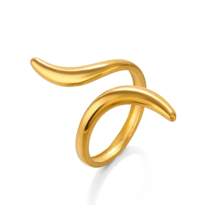 Minimalist 18K gold plated stainless steel spiral open ring with polished finish